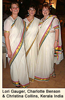 Lori Gauger, Charlotte Benson and Christina Collins in Kerala, India